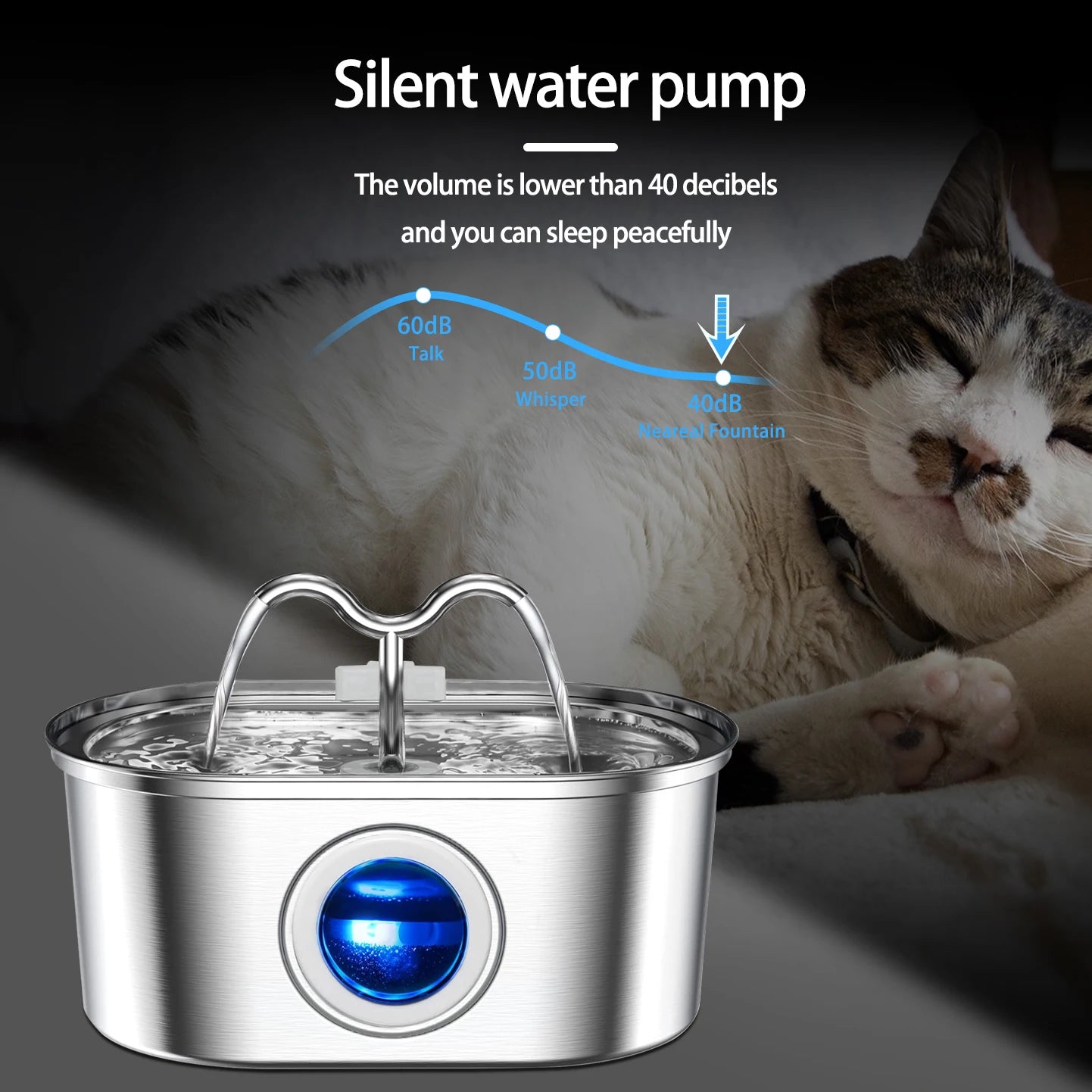 3.2L Stainless Steel Pet Water Fountain – Automatic Cat & Dog Dispenser with Silent Filter & Transparent Window