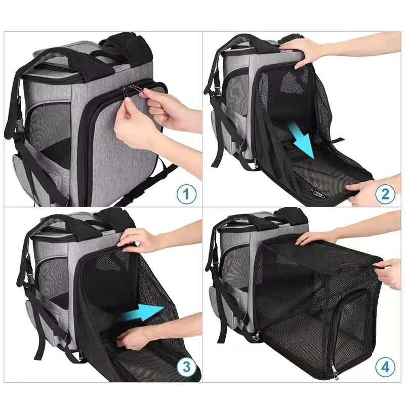 Breathable Expandable Pet Carrier Backpack – Foldable Travel Bag for Cats & Small Dogs
