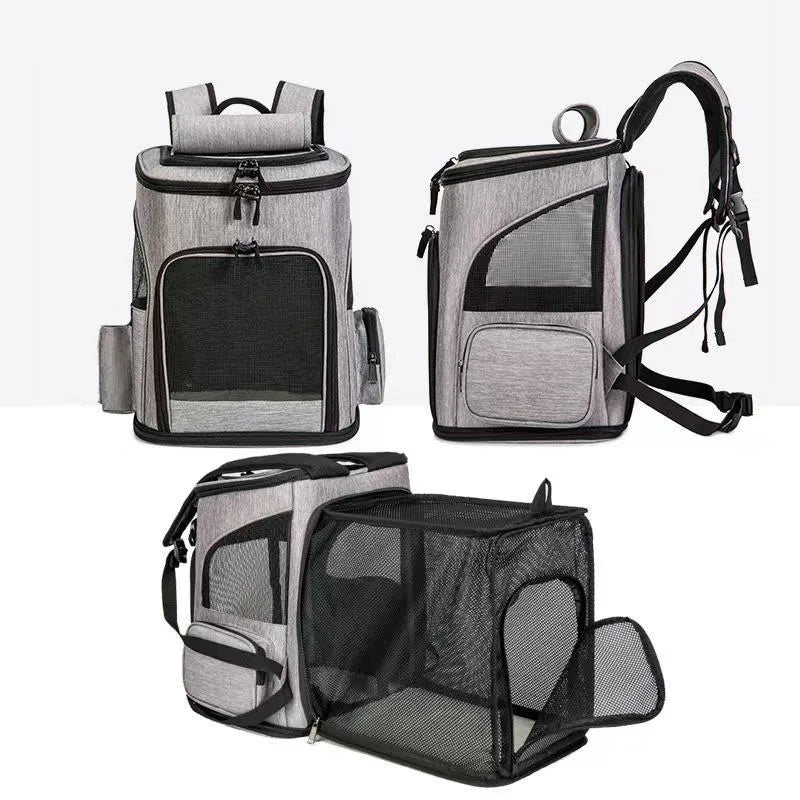 Breathable Expandable Pet Carrier Backpack – Foldable Travel Bag for Cats & Small Dogs